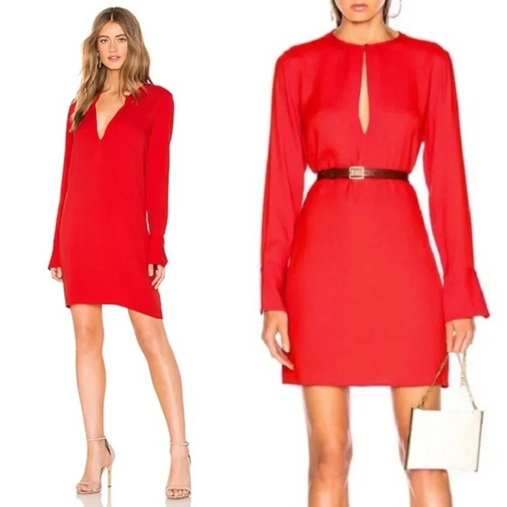 Equipment Femme Sz L Bonnie Dress Blood Moon Mini Long Sleeve Quiet Luxury NWT